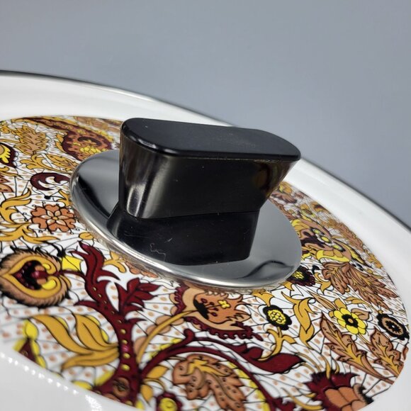 Vintage MCM Prestige Japy Marne Enamel Paisley Floral Sauce Pan w Lid France - Picture 10 of 16